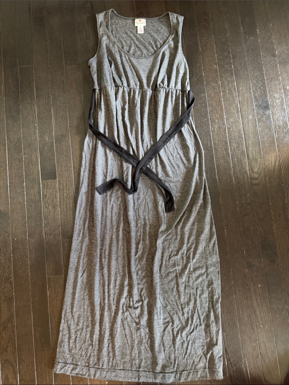 Two Hearts Maternity Gray Sleeveless Maxi Dress with Black Waist Tie